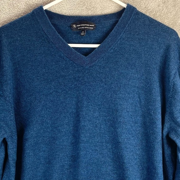 HART SCHAFFNER MARX Fine Merino Wool Sweater Blue V-Neck XL - Picture 2 of 13